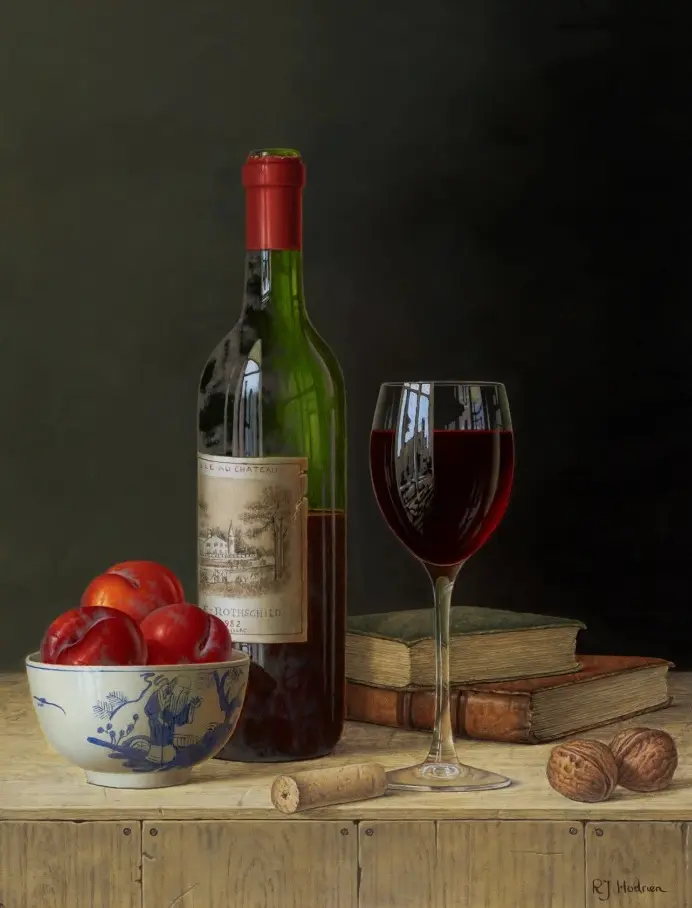 Roy Hodrien - chateau lafite with plums and books